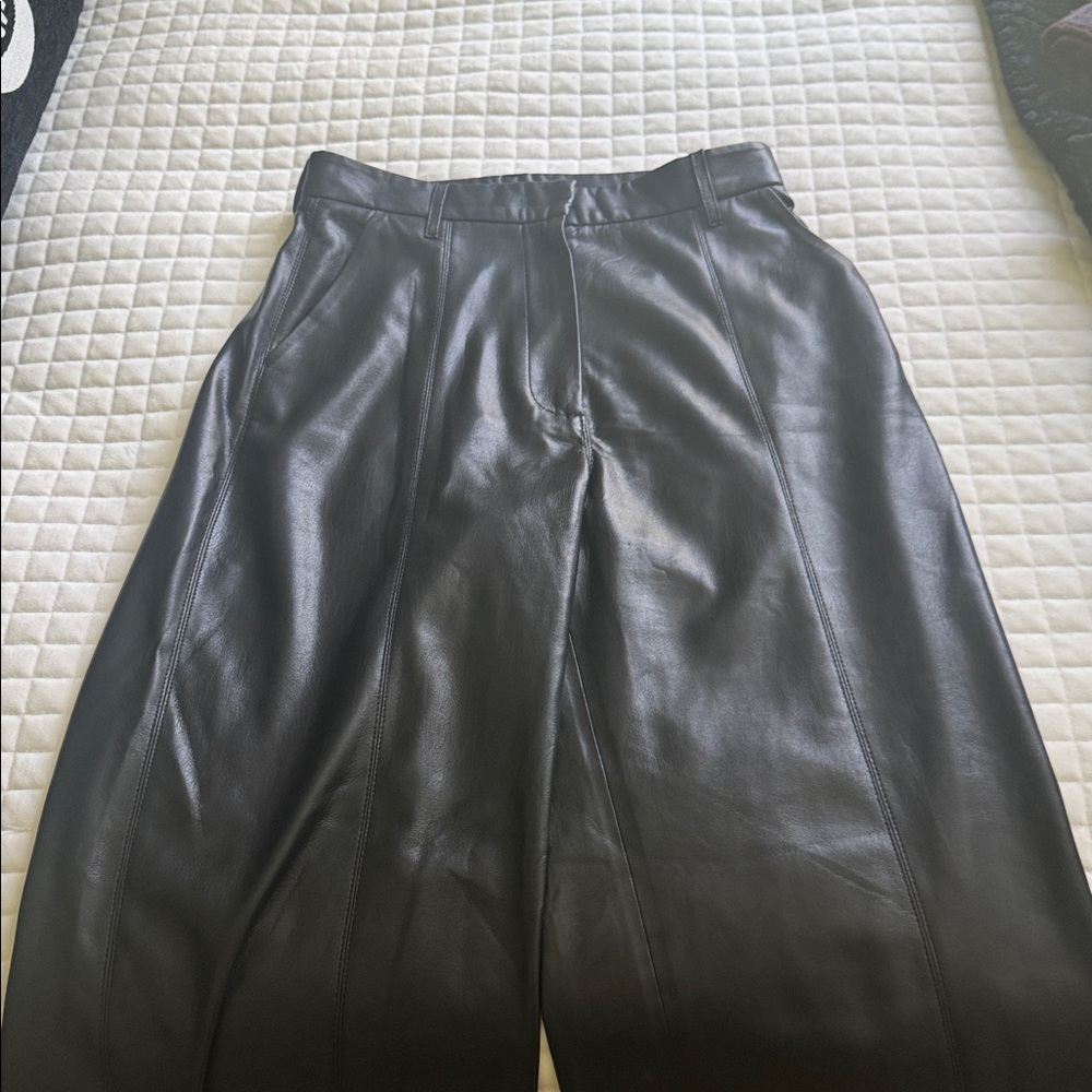Nanushka Black Leather Wide leg pants